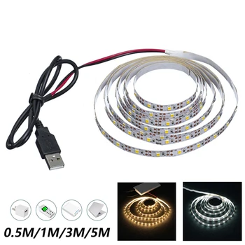 3/5M USB Led Strip Light SMD2835 NON-Waterproof Flexibele verlichting Lint Tape White/Warm Wit Strip Backlight