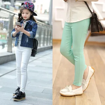 3-9T dzieci dziewczyna cukierki kolor ołówek spodnie piękny stretch elastyczny cienki spodnie legginsy