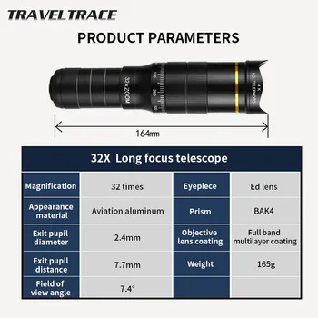 32X super teleobiektyw dla smartphone, telefon komórkowy obiektyw kamery 4K zoom монокулярный teleskop kemping optyczny HD na Odległość potężny