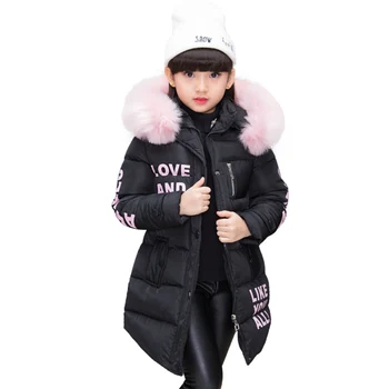 4-12 lat moda dziecięca kurtka odzież zimowa futro kurtka dla dziewczyn ciepły z kapturem gruba bawełna-kurtka długi płaszcz kurtka dziewczyny