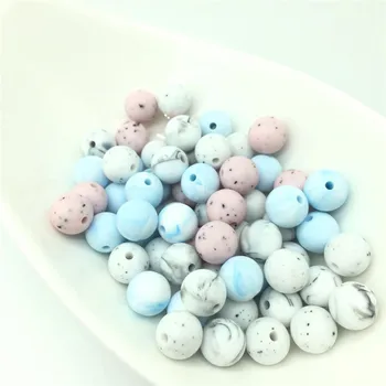 40 szt. 12 mm marmur niebieski różowy piasek okrągłe silikonowe koraliki DIY brodawki łańcucha ząbkowania koraliki dla dzieci silikonowe wisiorek Perle BPA free