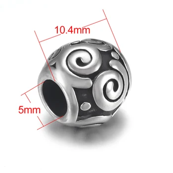 4szt stal nierdzewna kulka spirala 5 mm Otwór dla skóry biżuteria bransoletka robi, metalowe koraliki koraliki DIY dostawy części