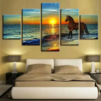 5 szt. olej na płótnie malarstwo zachód słońca, krajobraz, zachód Słońca, krajobraz koń uchwyt sztuka plakat do dekoracji wnętrz Modułowa obraz(bez ramki)