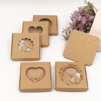 50 kpl. brązowe biżuteria opakowania pudełka przezroczyste PVC okno naszyjnik kolczyki wyświetlacze skrzyni zestaw biżuterii papierowe pudełka