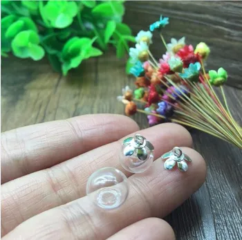 50sets 10mm ball shape szkło globe with flower cap jewelry findings set Glass vial pendant glass bottle bubble naszyjnik wisiorek