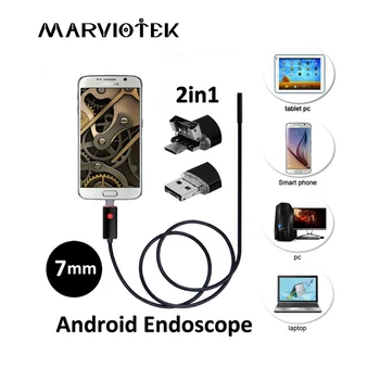 7mm Endoskop Kamera HD 2 in 1 USB Android Endoskop Wodoodporny 6 LED Borescope Inspection Camera Endoskop For Android PC 1M 2M