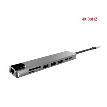 8 w 1 stop aluminium USB-C koncentrator 4K 30 Hz HD USB 3.0 zasilacz przenośny laptop PD ładowanie SD i czytnik kart TF RJ45