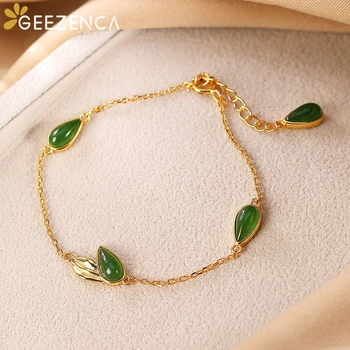 925 bransoletki dla kobiet zielony jadeit jaspis pozłacany damski bransoletka Bransoletka wykwintne biżuteria klasyczny modny prezent