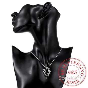 925 srebro próby Gałązką oliwną arkusz gałąź naszyjniki Dla kobiet prosty łańcuch elegancki naszyjnik obroże
