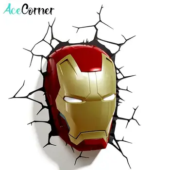 Acecorner Iron Man głowa twarz 3D twórczy led kinkiet wystrój Avengers Marvel Night Light chłopiec zabawka dla dzieci boże Narodzenie salon prezent