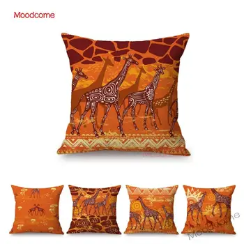 Afryka Kreskówki Pomarańczowy Żyrafa Szablon Sofa Dekoracyjna Poszewka Dekoracje Do Domu Bawełna Pościel Afrykańska Poszewka Etui