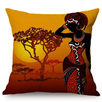 Afryka Streszczenie Sztuka Malarstwo Poszewka Afryki Zachód Słońca Widok Życie Kobieta Egzotyczne Dekoracje Do Domu Bawełna Pościel Rzucić Poszewkę