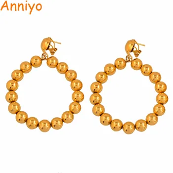 Anniyo Big Ball Earrings With Clip,Fashion Gift Beads Earring Gold Color Jewellry for Women Arab/African Items #111806