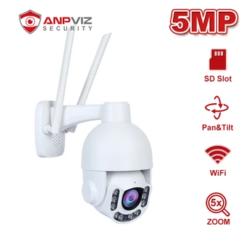 Anpviz 5MP 5X Zoom PTZ Dome WIFI camera obsługa dwustronnego audio, IP66 wbudowany slot dla kart SD Security Wifi Camera P2P H. 265 Onvif