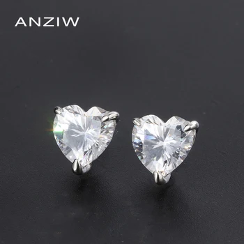 ANZIW Sterling Silver Heart-Shaped Cut Created SONA Diamond Fashion Simple Stud Earring for Women Jewelry Gifts