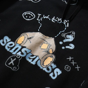 Aolamegs Hip-Hop Bluza Mężczyźni Słodki Miś Graficzny Print Meble Jesień Casual Przytulne Duże Ulica Polar Sweter Z Kapturem