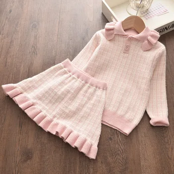 Baby Girl Clothes New Female Baby Sweater Set-Children Plaid Cute Outfits Kids Ruffles Knit Suit Sweater Girls Warm Sweater 2szt