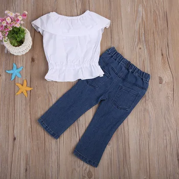 Baby Girl Cute Kids Mini Sleeve Summer Crop Tops koszulka t-shirt odzież+spodnie 2 szt. zestaw ubrań