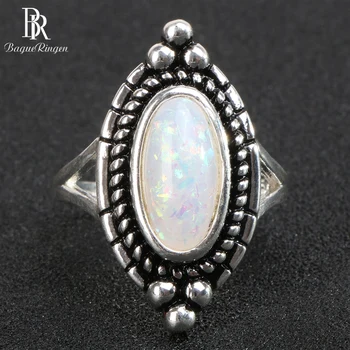 Bague Ringen classic pierścień ze srebra próby 925 dla kobiet o owalnym kształcie opalizujące kamienie women party hurtownia prezent rozmiar 6-10