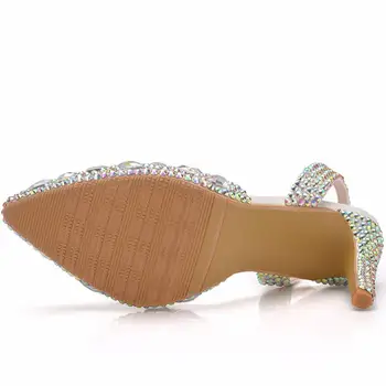 BaoYaFang Silver/AB jesienne Damskie czółenka 10 cm na wysokim obcasie elegancki obcas sexy sandały z ostrym czubkiem poprawiny sukienka buty