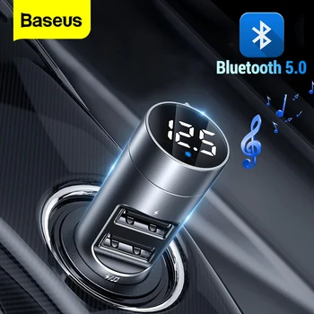 Baseus ładowarka samochodowa Bluetooth 5.0 nadajnik FM modulator głośnomówiący odbiornik audio auto odtwarzacz MP3 3.1 A podwójny USB szybka ładowarka