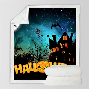 Bawełnianej aksamitna gruby koc hurtowych do wyświetlania interfejsu kreskówka Halloween ciepły koc 3D druk cyfrowy wełna gruby koc