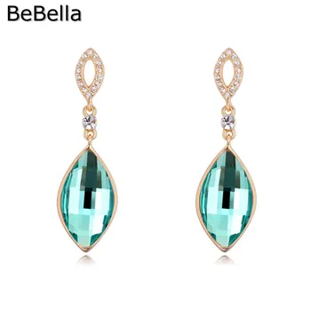 BeBella water drop shape pozłacane crystal wiszące kolczyki z prawdziwego czeskiego kryształu 4 kolory