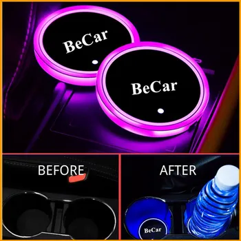 BECAR IP76 wodoodporny logo samochodu Puchar Led Pad dywaniki światła 7 kolorów butelki, podstawki samochodowe LED atmosfera światło uchwyt na kubki USB ładowanie