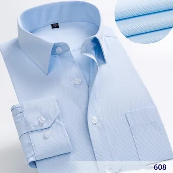 Biało Niebieska Koszula Męska Z Długim Rękawem Firmy Elegancka Bawełna, Poliester Społeczne Sukienka Koszule Męskie Koszule Formalna Wiosna