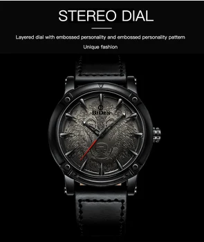 Biden nowe mody stylowa Wolf Dial męskie zegarki dla mężczyzn prosty wodoodporny Skórzany pasek analogowy zegarek Kwarcowy