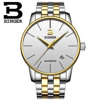 BINGER New Top Luxury Watch Men Brand męski zegarek ultra-cienki pasek ze stali nierdzewnej zegarki zegarek mody dorywczo zegarki
