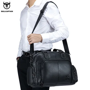 BULLCAPTAIN męski skórzany portfel może być używany do 14-calowego laptopa biznes torba na ramię messenger wypoczynek torby podróżne