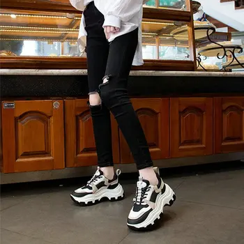 Buty z naturalnej skóry damskie wiosenne nowe netto sznurówki z grubym dnem powiększone buty do biegania dla kobiet ZY-20