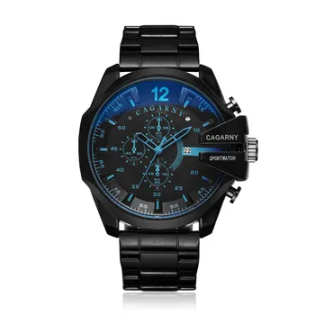 Cagarny duża tarcza czarny pełna stalowa biznes zegarek dla mężczyzn marki zegarek Kwarcowy zegarek sportowy D styl Relogio Masculino Hombre Reloj