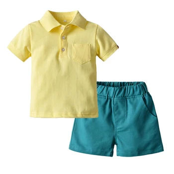 Casual odzież Dziecięca dla małych dzieci zestaw letniej odzieży dla chłopców żółta koszulka spodenki 2 szt./kpl. stroje dla niemowląt dzieci kostium przycisk