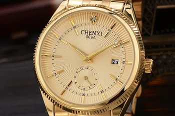 CHENXI marka kalendarz złote zegarki kwarcowe mężczyźni luksusowe gorąco sprzedaży zegarek złoty zegarek męski zegarki rhinestone Relogio Masculino