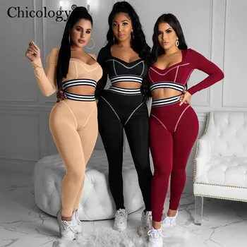 Chicology 2020 Dres Dwuczęściowy Zestaw Skrócony Top Spodnie Kobiety 2020 Zima Jesień Odzież Sexy Club Urodziny Moda 2 Szt Stroje