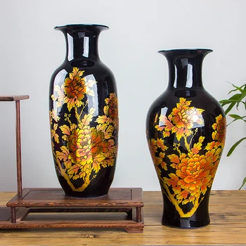 Chińska Klasyczna Królewska Kryształowy Glazura Czarna Porcelanowa Waza Domu Ozdoby Ceramiczne Artystyczna Wazon Do Kwiatów