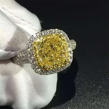 Choucong unikalne luksusowe biżuteria 925 srebro próby poduszka forma żółty topaz CZ Diament kobiety obrączka obrączka prezent