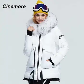 CINEMORE 2020 zimowa nowa kolekcja kurtka puchowa damska z futrzanym kołnierzem kurtki wysokiej jakości bluza z kapturem zimowy kobiecy płaszcz 996