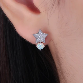CiNily Moon & Star White Blue Fire Opal srebro kobieta biżuteria Kolczyki OH4771-72
