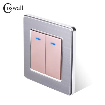Coswall 2 Gang 2 Way Light Switch On / Off naścienny przełącznik ze wskaźnikiem led Pass Through Switch Switch panel ze stali nierdzewnej