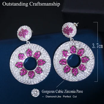 CWWZircons błyszczący niebieski sześciennych cyrkon kamień projektant kwiat okrągłe kolczyki kropla kolczyk dla kobiet eleganckie wieczorowe biżuteria CZ800