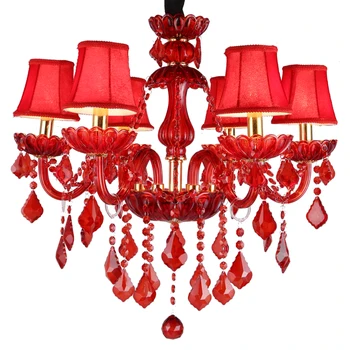 Czerwony żyrandol pokój dzienny sypialnia kuchnia wyspa ślubne żyrandole lustre de cristal kryty dom duży żyrandol oświetlenie