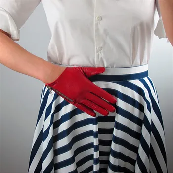 Czysta skóra owcza skóra naturalna damskie rękawice krótki styl czerwony z zamknięciem na zamek błyskawiczny wersja europejska francuska elegancja damskie rękawice TB84-1