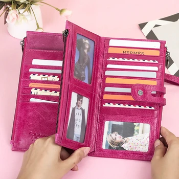 Damska kopertówka ze skóry naturalnej długi portfel dużej pojemności torebka z telefonem torebka damska uchwyt karty