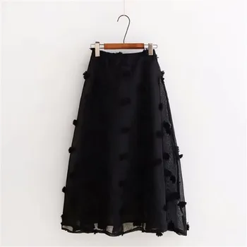 Damska spódnica 2020 wiosna lato rocznika spódnice Wieczorne moda dla kobiet tiul Dot Black Lolita elastyczna Wysoka Talia długa plisowana spódnica