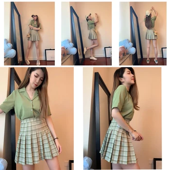 Damska Spódnica W Fałd Harajuku Style Preppy Komórkowe Spódnice Mini-Japoński Mundurek Szkolny Panie Jupe Kawaii Spódnica Saia Faldas