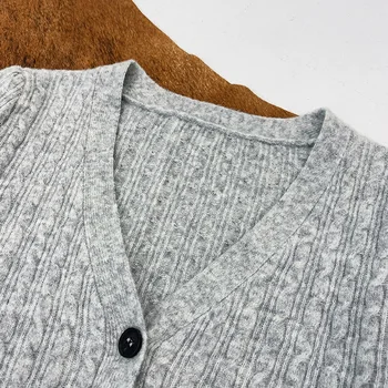 Damski sweter z długim rękawem szary V-dekolt w kształcie jednorzędowy 2020 nowy z dzianiny top damski sweter z dzianiny