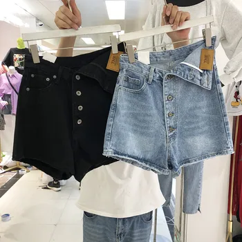 Damskie spodenki lato 2020 nowy denim cztery klamry mankiety jeansowe szorty koreańska wersja wysoka talia torba hip krótkie